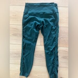 lululemon High Times Rhythm lace up mesh Tights- size 10, 25” inch Dark Green